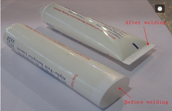 welding samples from ultrasonic tubes sealer Soldadura con muestras.jpg