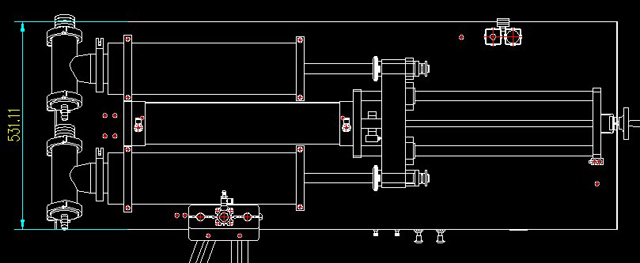 Dibujo de máquina llenadora totalmente neumática de doble cabezal de 5 litros